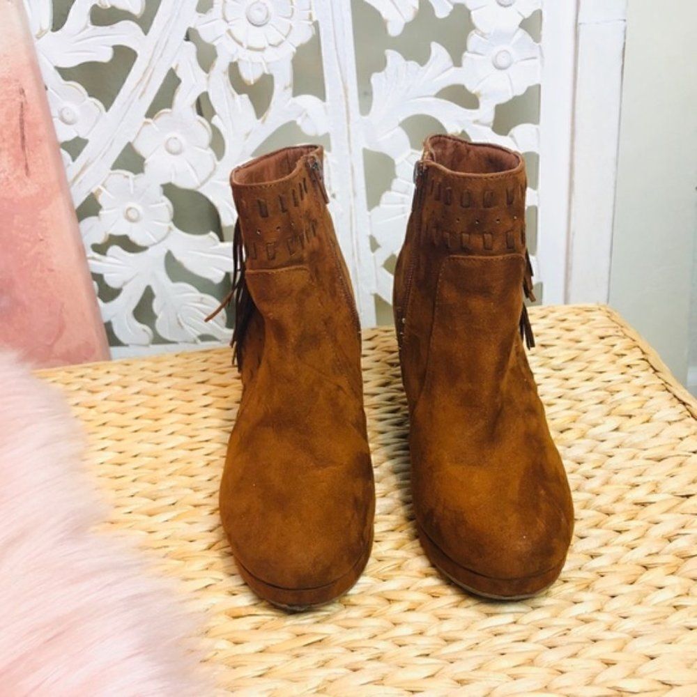 EUC Report Brown Vegan Wedge Booties Size 6